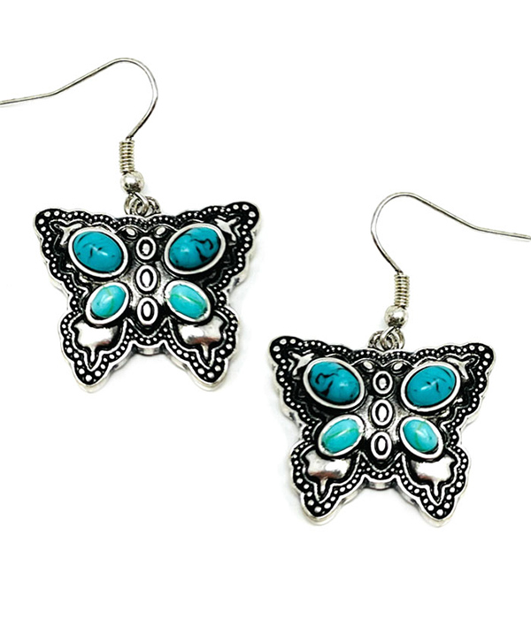WESTERN THEME TURQUOISE BUTTERFLY EARRING