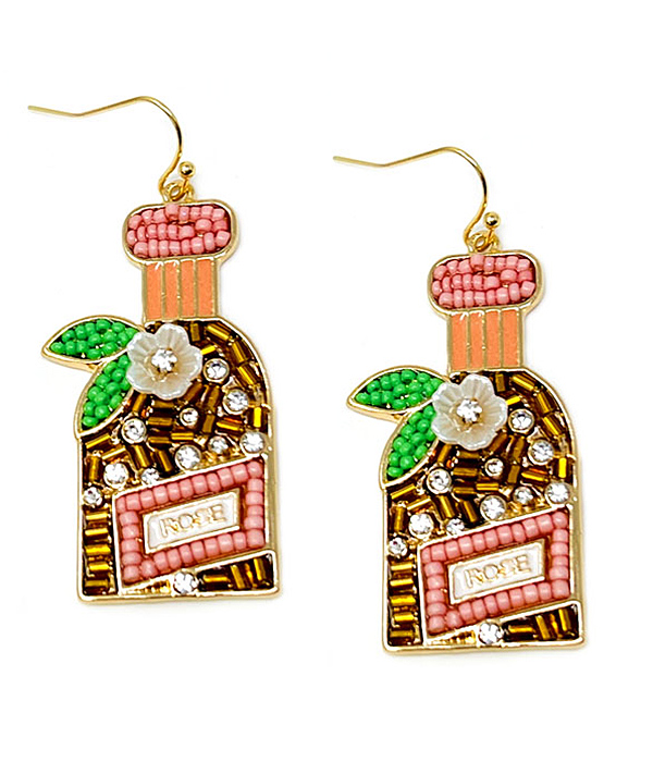 Multi seedbead flower wine bottle earring