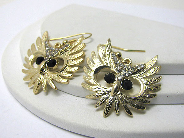 Crystal deco owl head earring