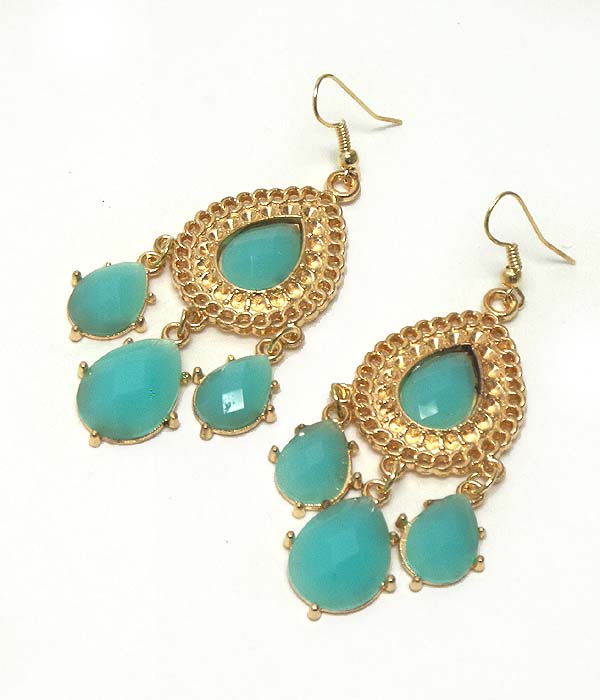 Metal filigree and facet teardrop stone earring