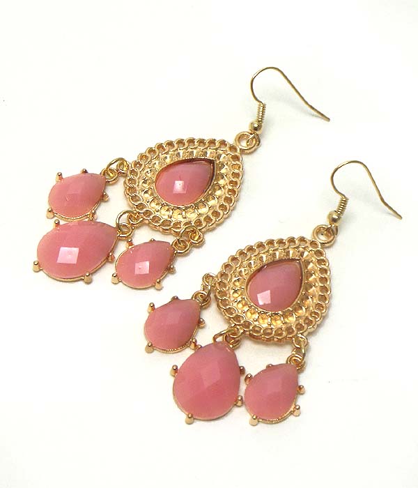 Metal filigree and facet teardrop stone earring