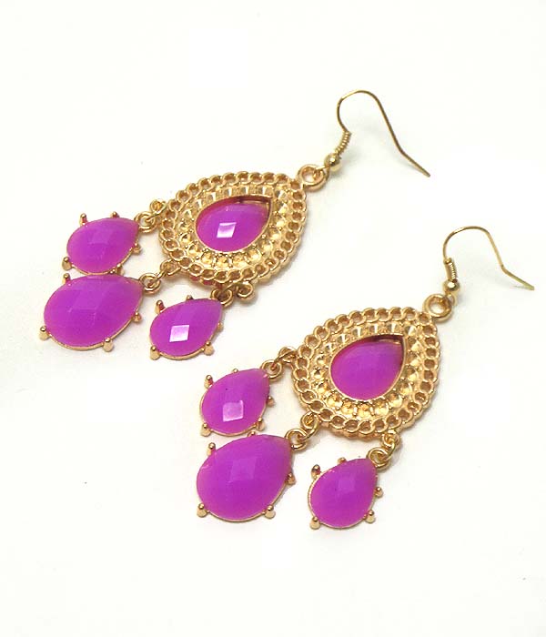 Metal filigree and facet teardrop stone earring