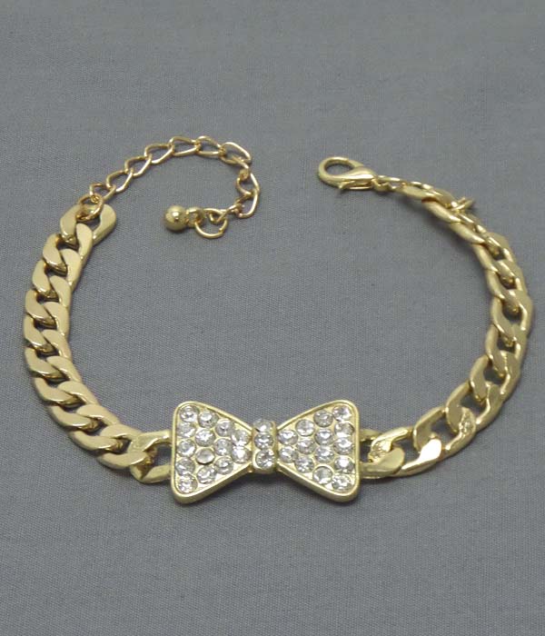 Crystal bow thick metal bracelet