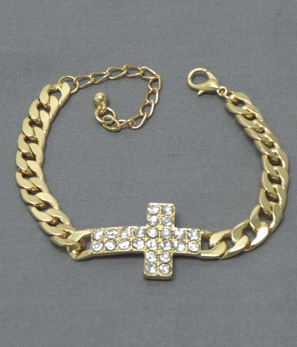 Crystal cross thick metal bracelet