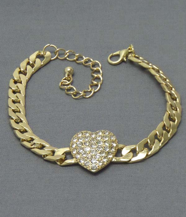 Crystal heart thick metal bracelet