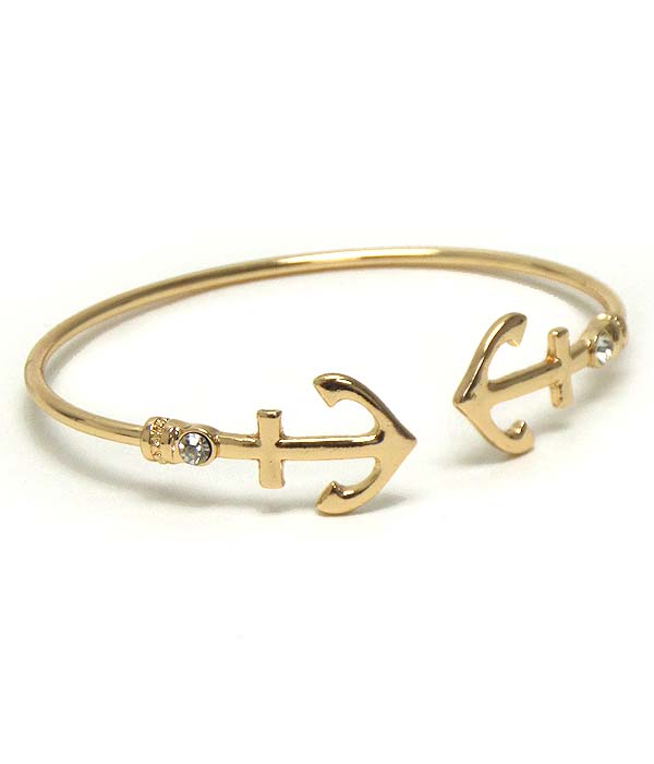 CRYSTAL ACCENT ANCHOR TIP WIRE BANGLE BRACELET