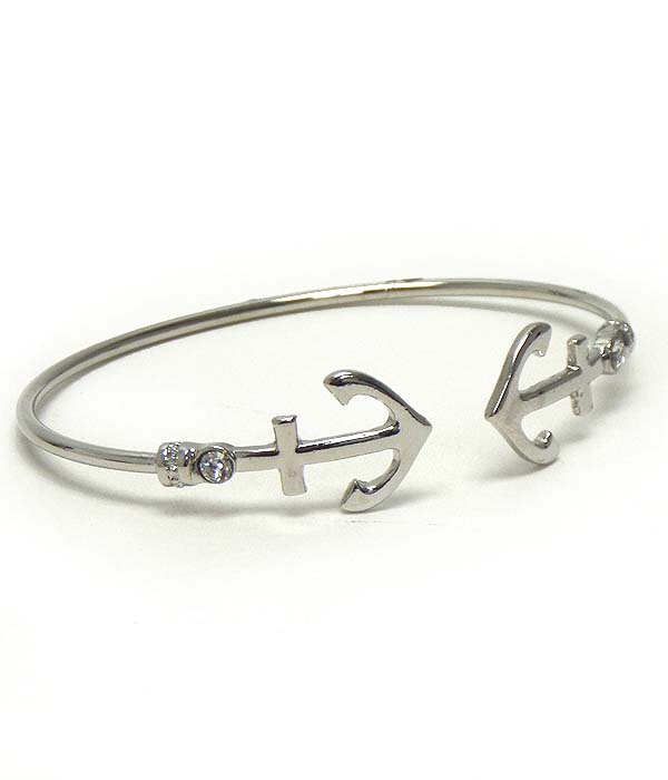 Crystal accent anchor tip wire bangle bracelet