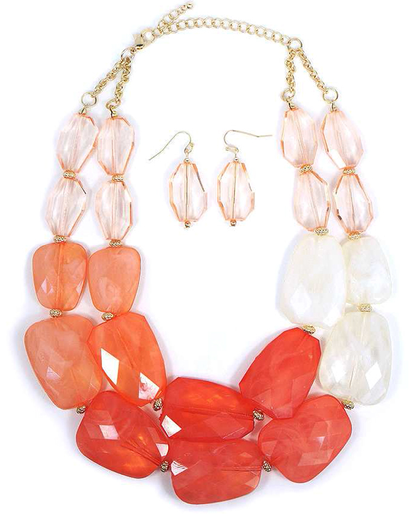 DOUBLE LAYER FACET ACRYLIC STONE MIX NECKLACE EARRING SET