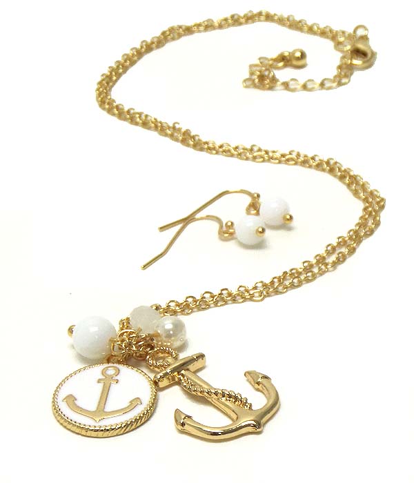 Epoxy anchor disk pendant necklace earring set