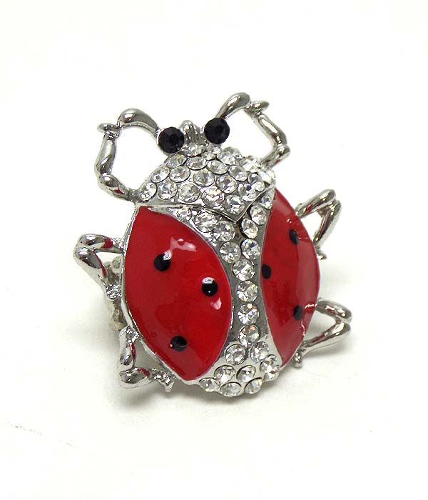 Crystal and epoxy ladybug stretch ring