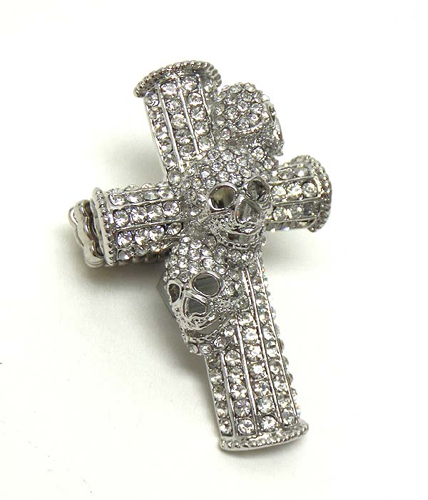 Crystal cross and skull stretch ring