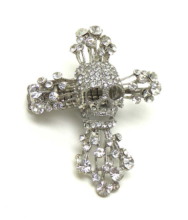 Crystal cross and skull stretch ring