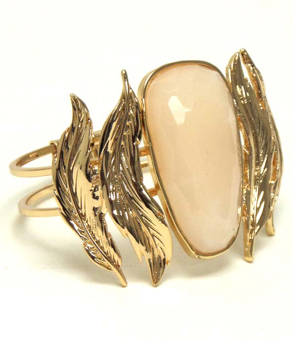 FACET STONE AND METAL LEAF HINGE BANGLE BRACELET