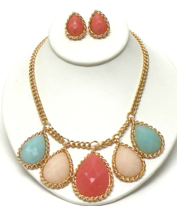 Chunky multi facet teardrop cocktail necklace earring set