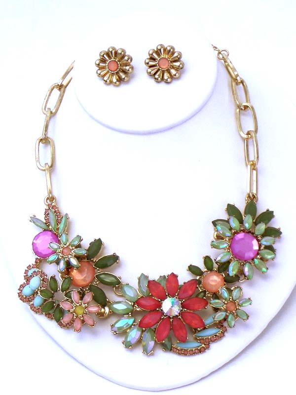 Boutique luxury acrylic art flower link statement necklace earring set