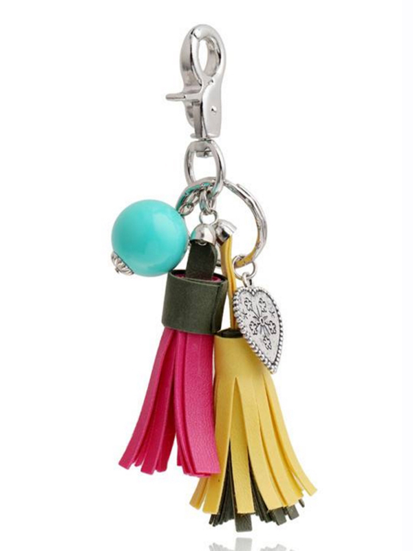 Suede tassle and ball drop keychain
