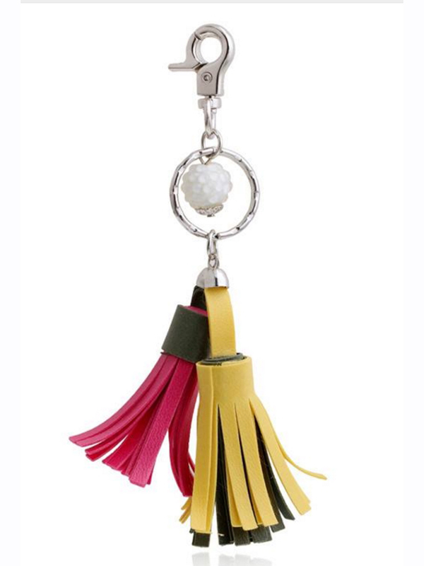 Suede tassle and ball drop keychain