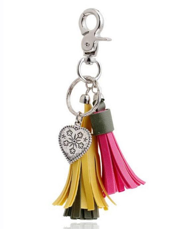 Suede tassle and heart drop keychain