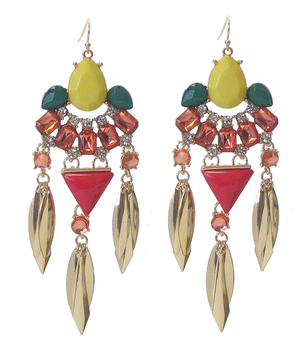 MULTI COLOR STONE MIX DROP CHANDELIER EARRING