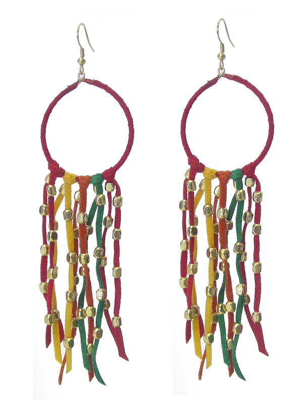Suede hoop and long tassel drop earring