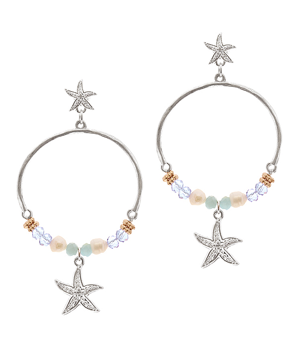 SEALIFE THEME GLASS BEAD HOOP EARRING - STARFISH