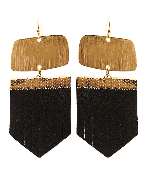 SCRATCH METAL AND LEATHER DROP EARRING