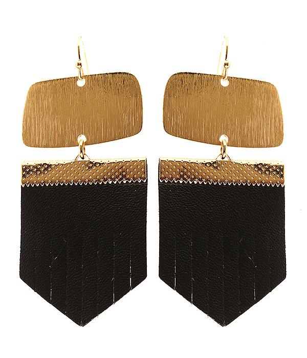 Scratch metal and leather drop earring