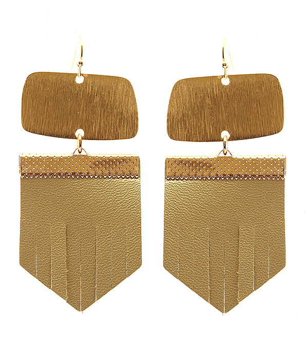 Scratch metal and leather drop earring