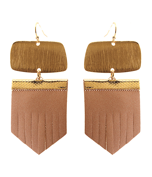 Scratch metal and leather drop earring