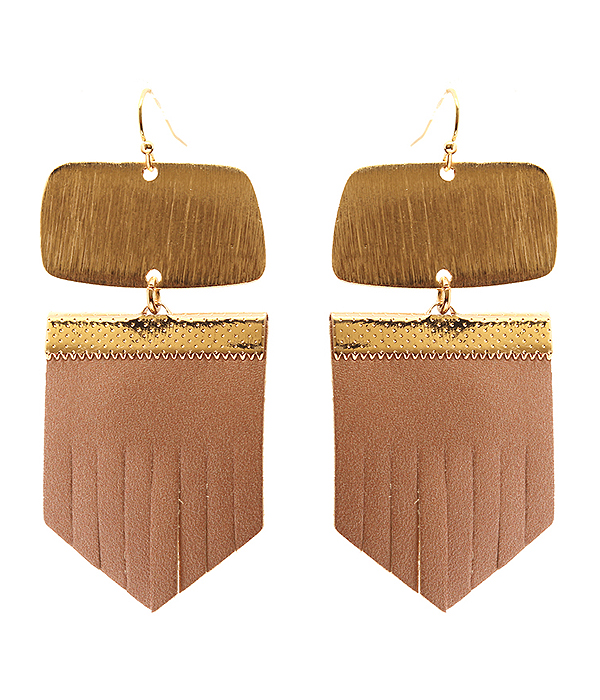 SCRATCH METAL AND LEATHER DROP EARRING