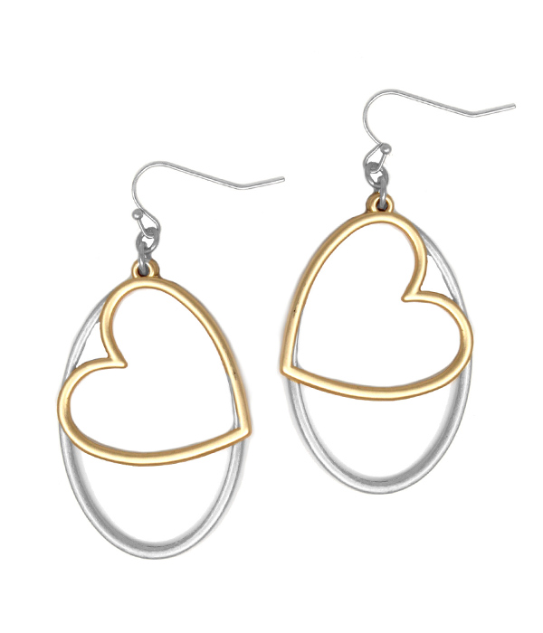 WIRE HEART AND OVAL EARRING