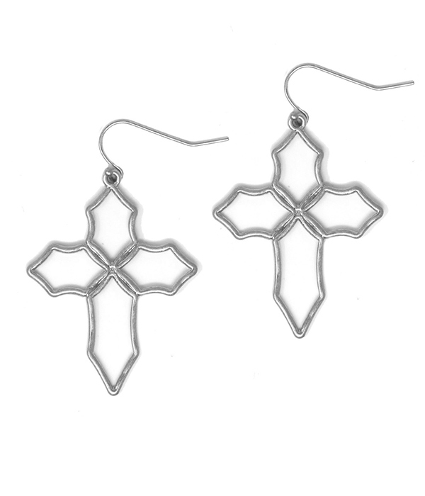 METAL WIRE CROSS EARRING