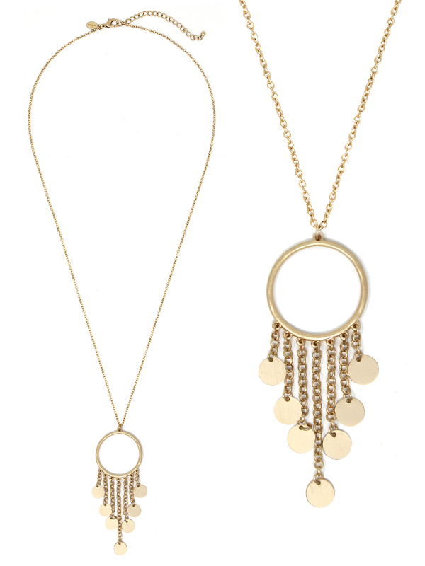 Metal ring and multi chain drop pendant long necklace