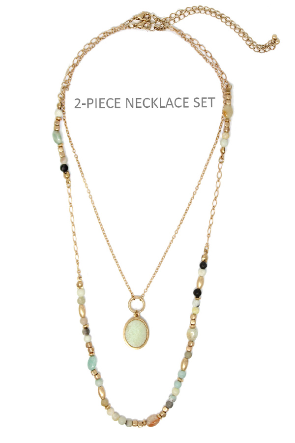 Semi precious stone 2 piece necklace set