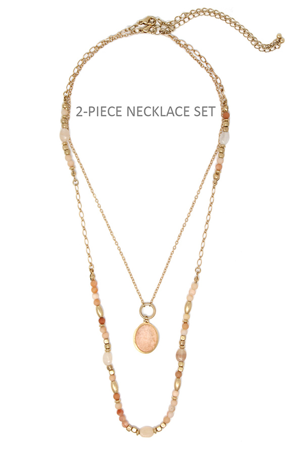 Semi precious stone 2 piece necklace set