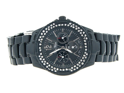 Designer style crystal case with mother of pearl dial color metal band watch