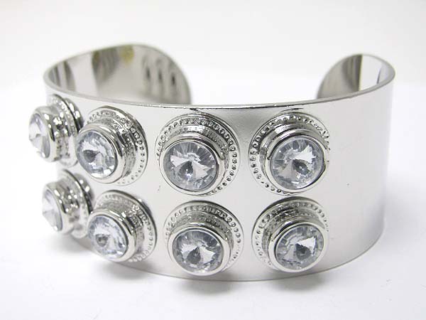 Architectural crystal stud metal cuff bangle