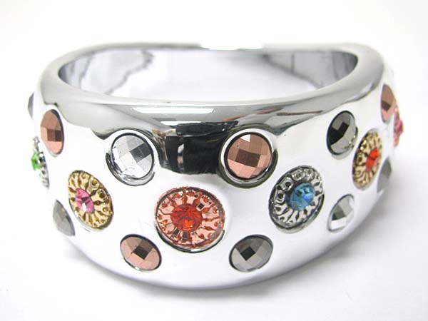 Crystal and facet metallic stone stud metal bangle