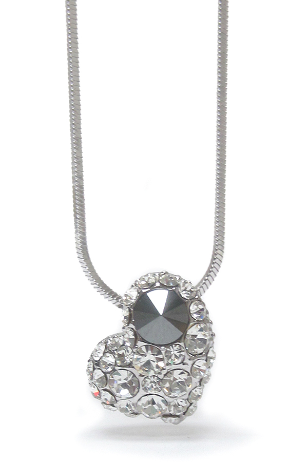 WHITEGOLD PLATING CRYSTAL HEART PENDANT NECKLACE