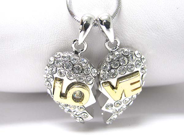 Made in korea whitegold plating crystal love couple heart pendant necklace