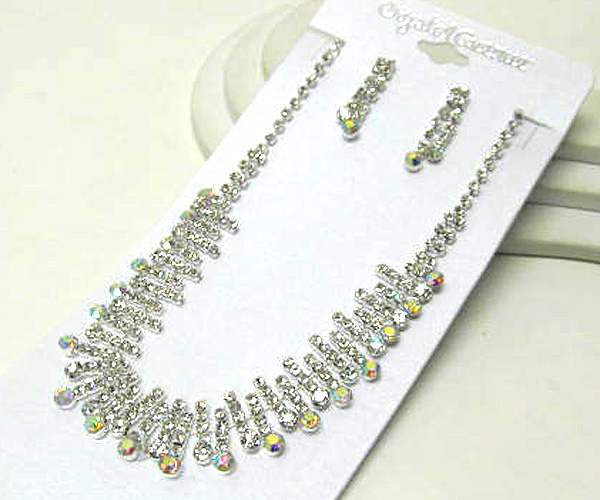 Connected patern rhinestone party necklace earring set