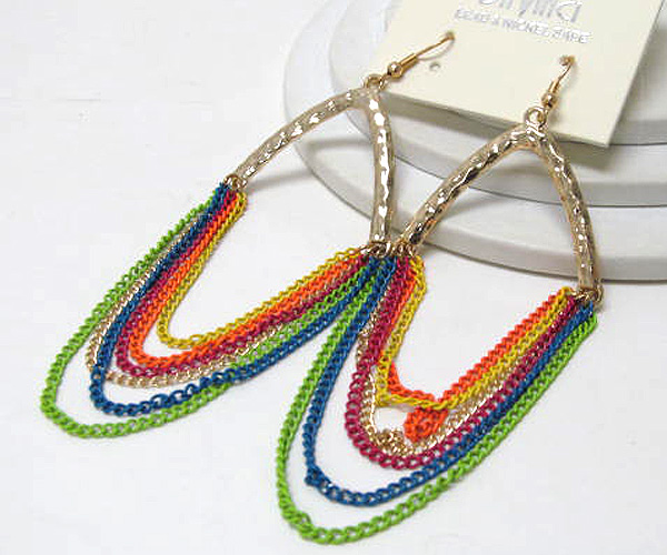 Metal half hammerd triangle drop multi chain fashion colorful style drop earring