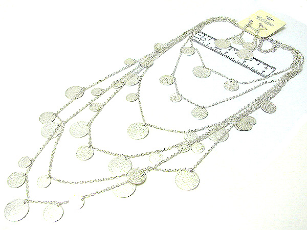 Multi metal disk and multi  chain link long necklace earring set