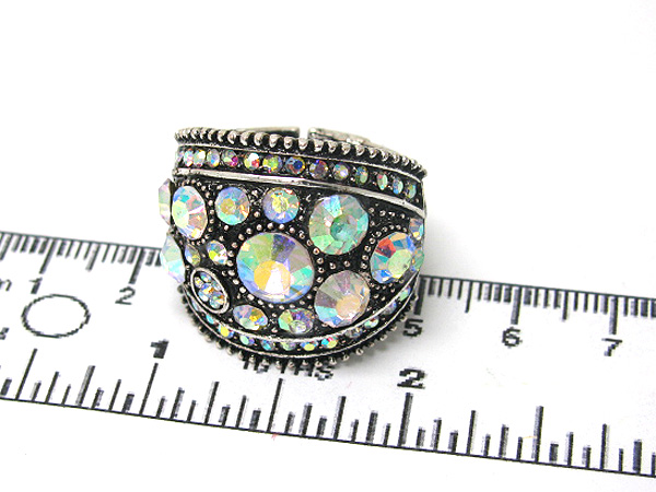 MULTI SIZE CRYSTAL OVAL CASTING STRETCH RING