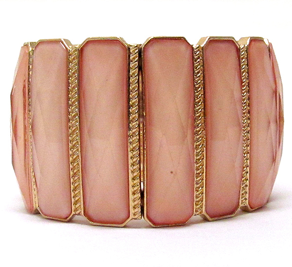 Textered metal multi rectangle pattern glass stone stretch bracelet
