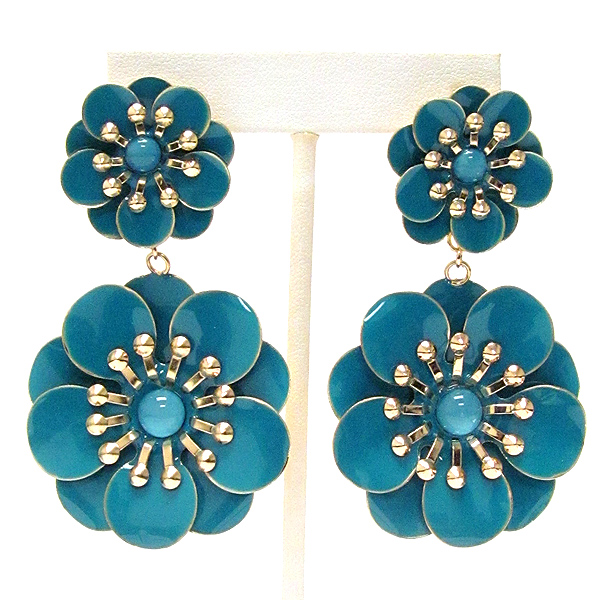 Acrylic and epoxy deco double flower drop earring
