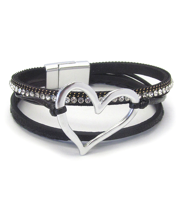 Heart and multi leatherette chain magnetic bracelet