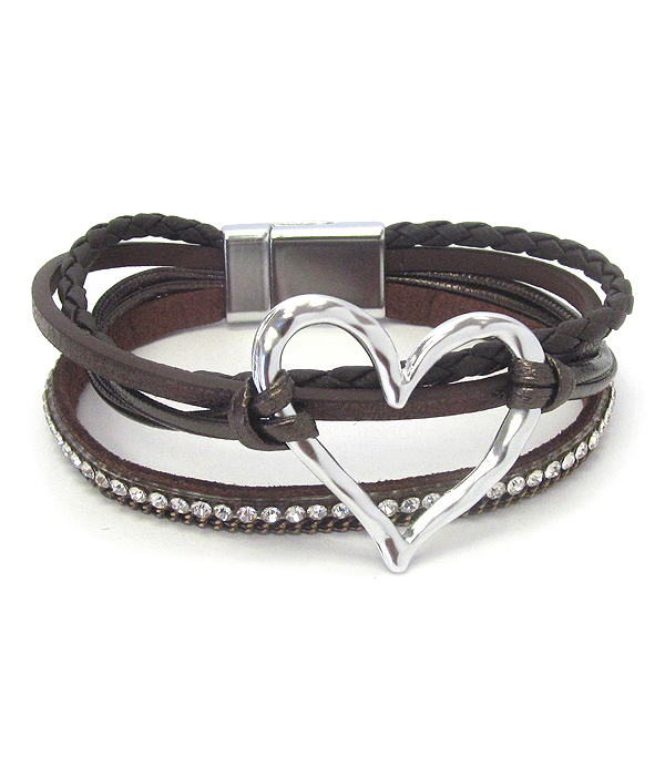 HEART AND MULTI LEATHERETTE CHAIN MAGNETIC BRACELET
