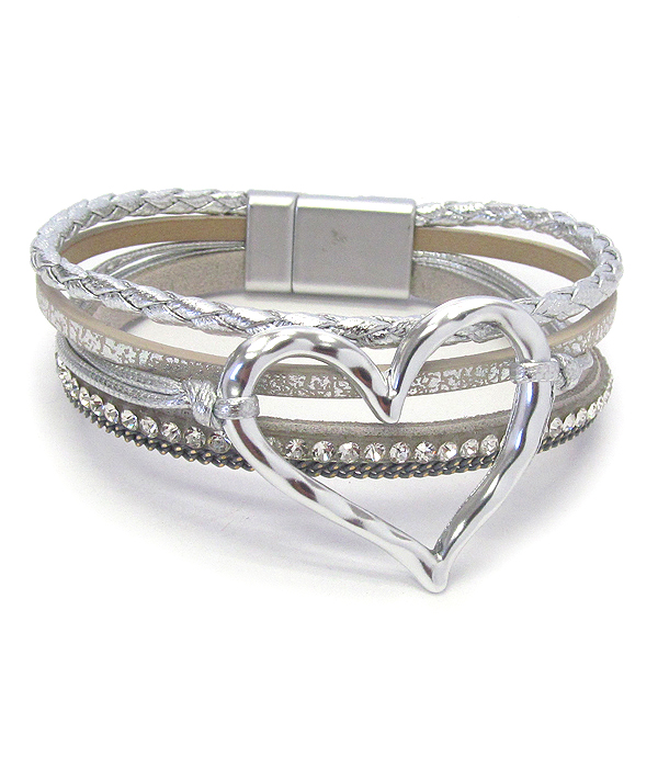 Heart and multi leatherette chain magnetic bracelet-valen