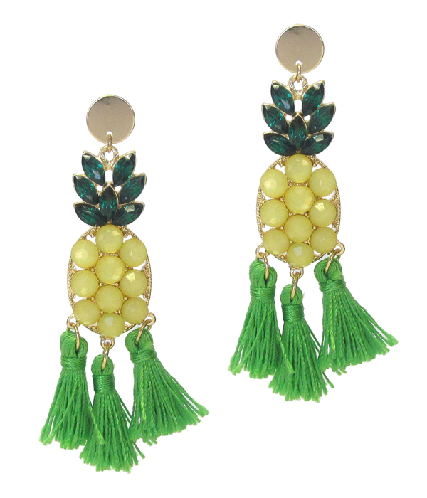 Crystal pineapple and knot tassel drop earring